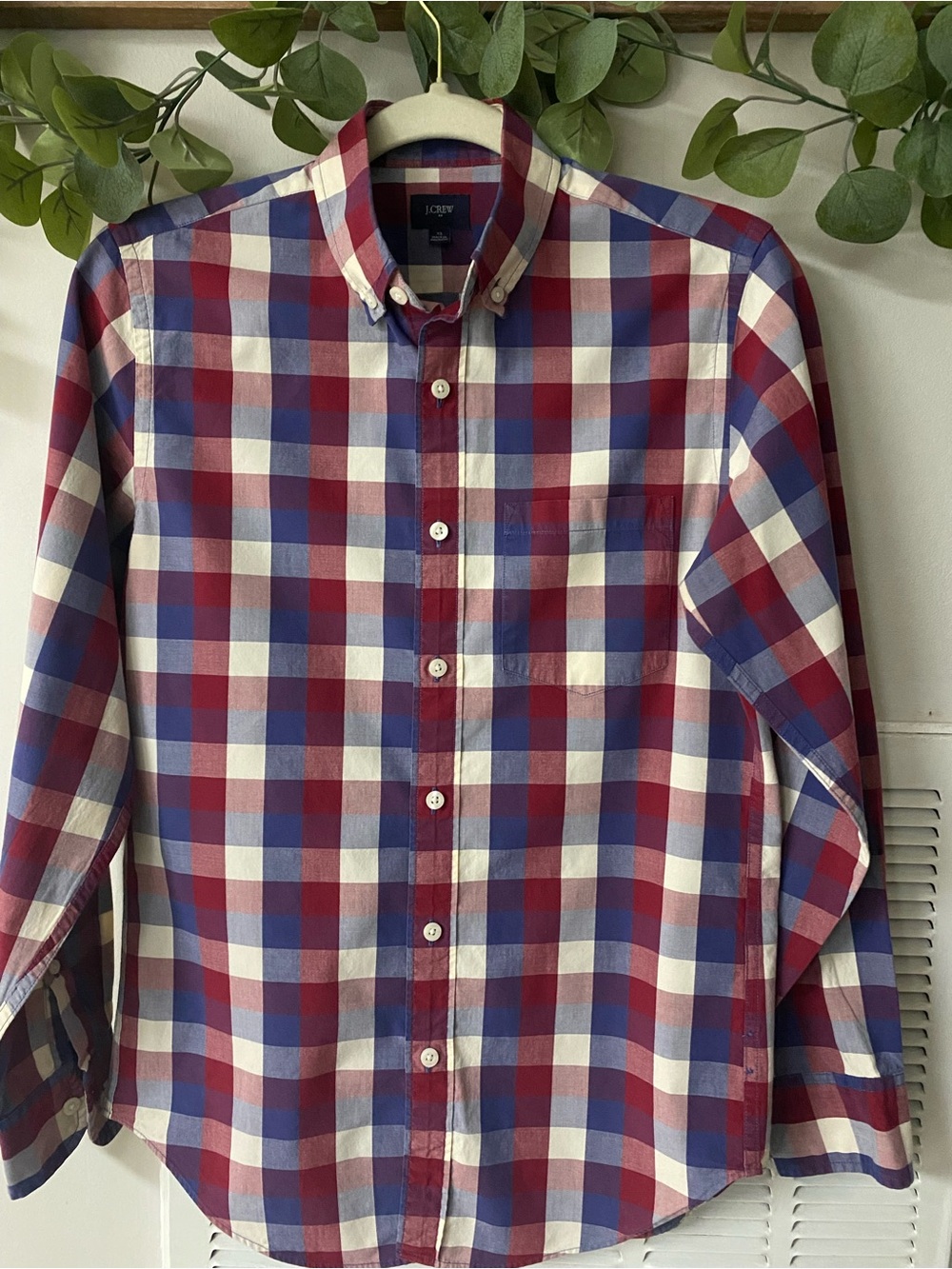J. Crew Navy, Red & White Plaid Button-Down Shirt